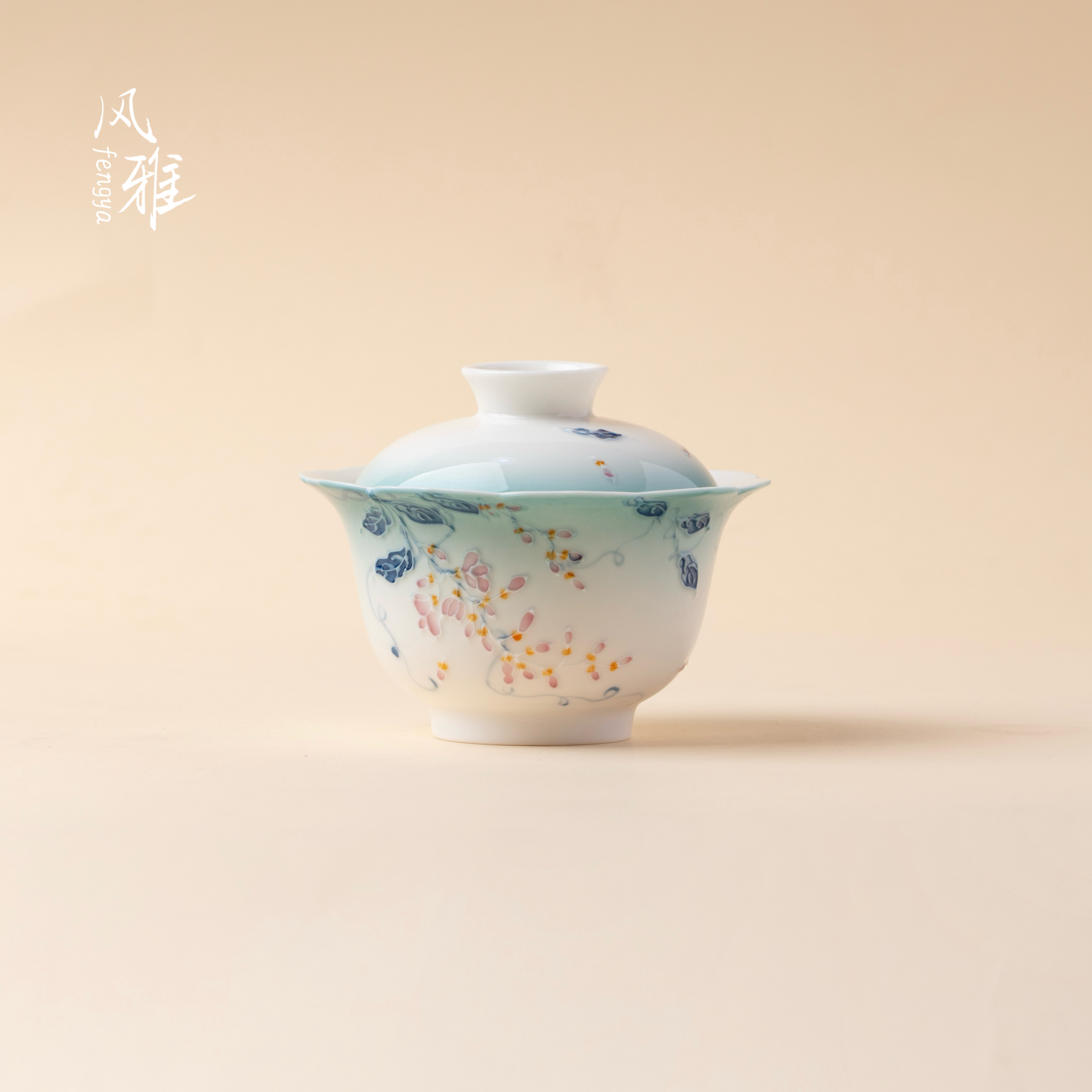 风雅有田烧手绘玉泥幽兰藤雾盖碗中式高档紫藤泡茶碗家用功夫茶具