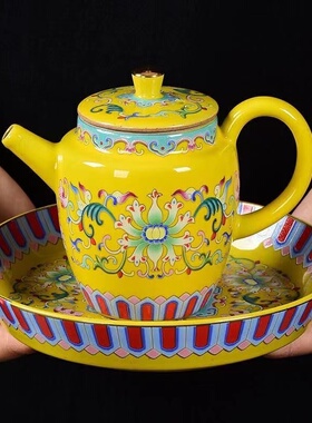 珐琅彩泡茶壶中式茶壶陶瓷干泡盘功夫茶具套装家用单壶复古泡茶器