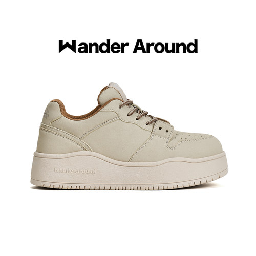 Wander around2026年秋季新款复古杏色厚底增高休闲板鞋女