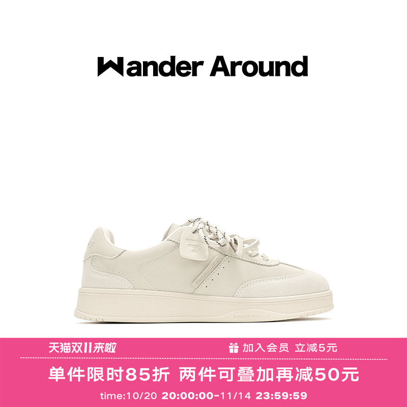 Wander around2025新款小白鞋厚底增高休闲板鞋复古德训鞋女