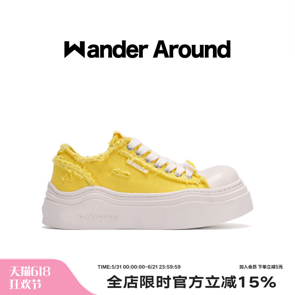 【于文文同款】Wander Around 春秋款黄色大头帆布鞋做旧休闲鞋女