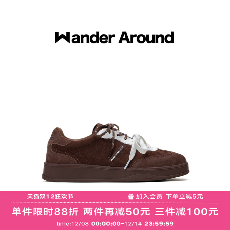 Wander around2025秋季新款棕色拼白厚底增高休闲鞋复古德训鞋女