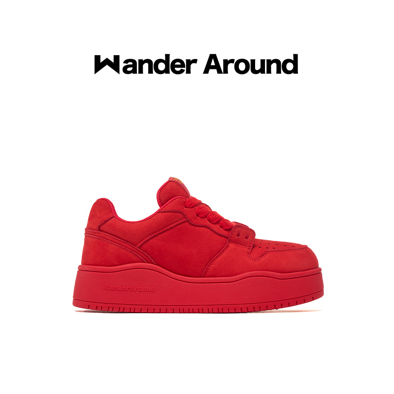 Wander around2025年春款新年红色厚底增高板鞋女低帮休闲鞋