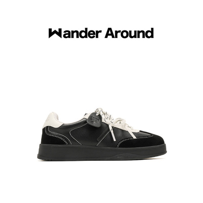 Wander around2025新款黑白拼色厚底增高休闲板鞋复古德训鞋女