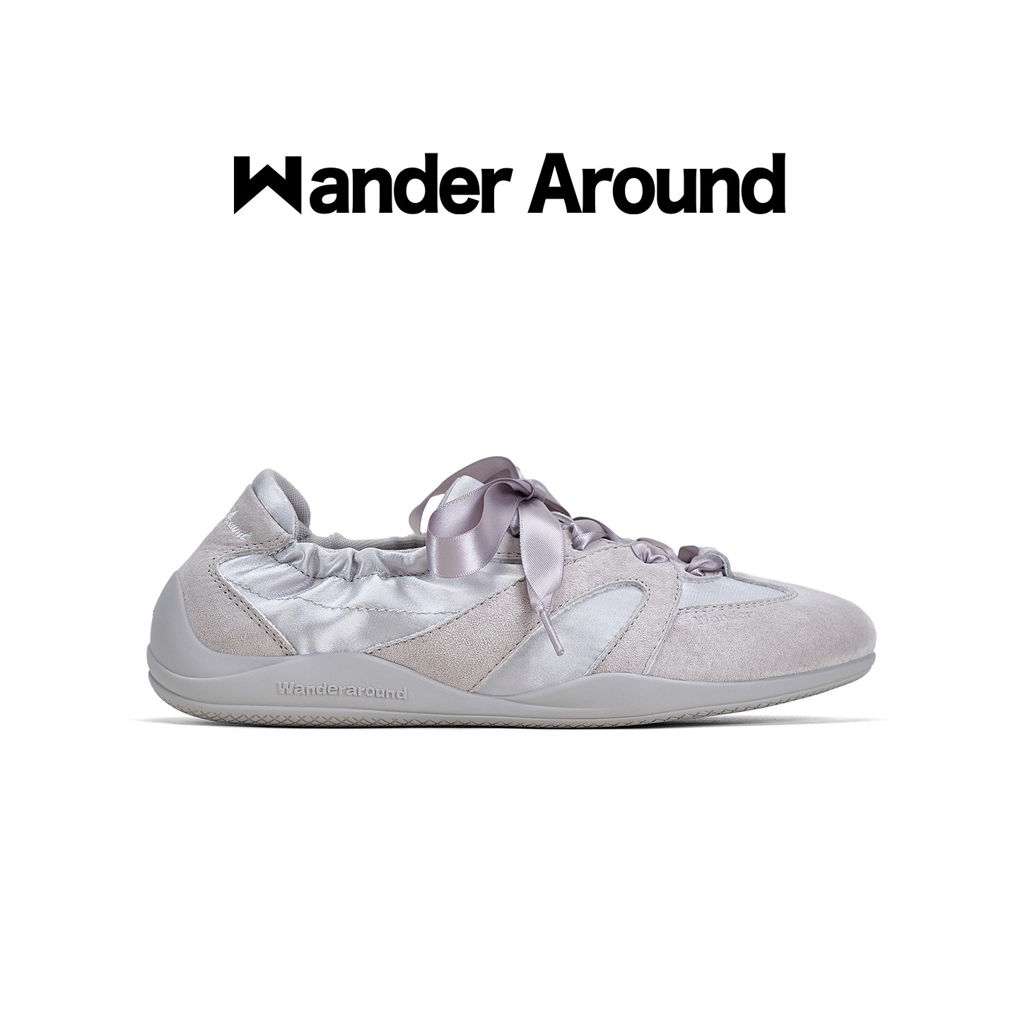 Wander around2026秋款银灰色厚底增高3cm休闲鞋复古芭蕾德训鞋女