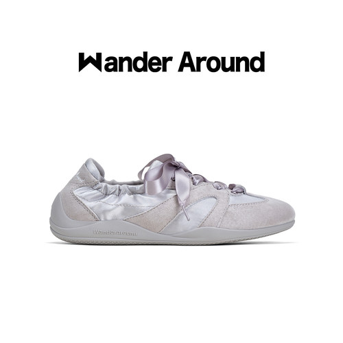 Wander around2026秋款银灰色厚底增高3cm休闲鞋复古芭蕾德训鞋女