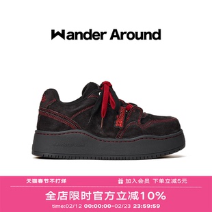 Wander around2025年秋季新款复古朱墨色厚底增高休闲板鞋女