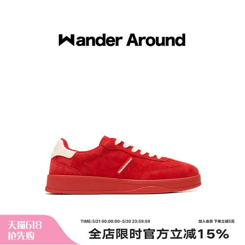 Wander around2025新款红白拼色厚底增高休闲板鞋复古德训鞋女