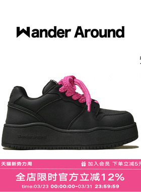 【明星同款】Wander around春秋款黑色厚底增高休闲板鞋男女同款