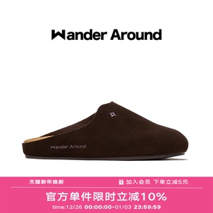 女 复古休闲懒人拖鞋 Wander around厚底增高牛皮绒面革软底勃肯鞋