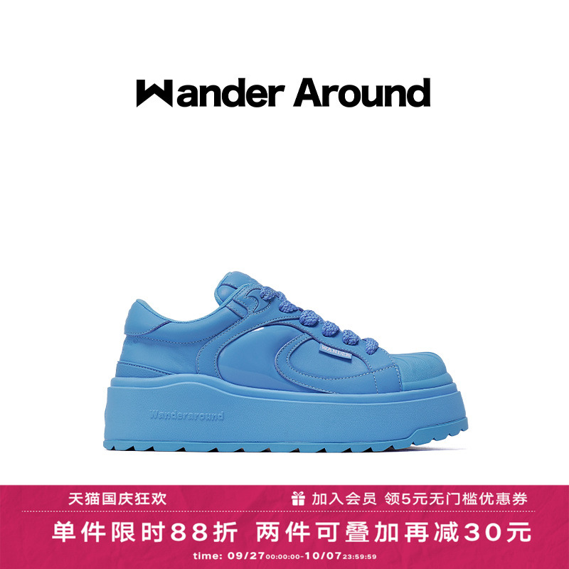 Wander around2025年春季新款厚底增高蓝色贝壳头休闲板鞋女