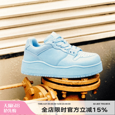 Wander around2026年春秋新款蓝色厚底增高休闲板鞋女