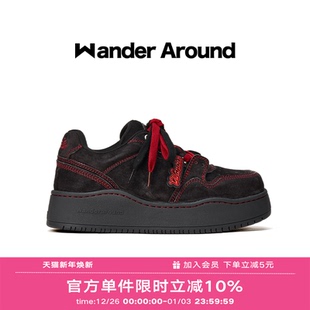 复古朱墨色厚底增高休闲板鞋 新款 女 around2025年秋季 Wander