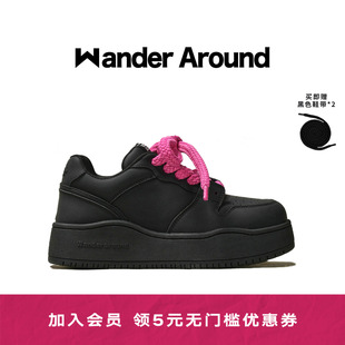 around春秋款 Wander 黑色厚底增高休閑板鞋 明星同款 男女同款