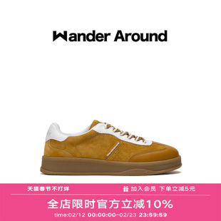 Wander around2025秋季新款中黄拼色厚底增高休闲鞋复古德训鞋女