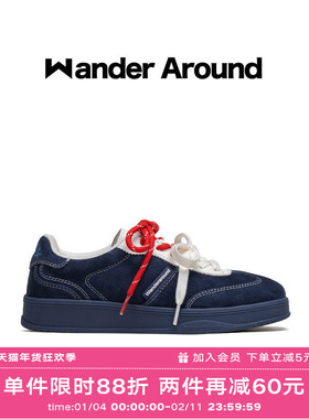 Wander around2025秋季新款藏青拼色厚底增高休闲鞋复古德训鞋女