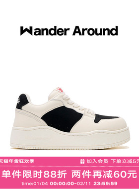 Wander around2025年春季新款厚底增高黑白拼色休闲板鞋女