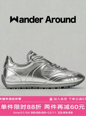 Wander around漫行春秋款LUNA系列银色厚底阿甘鞋休闲德训鞋女
