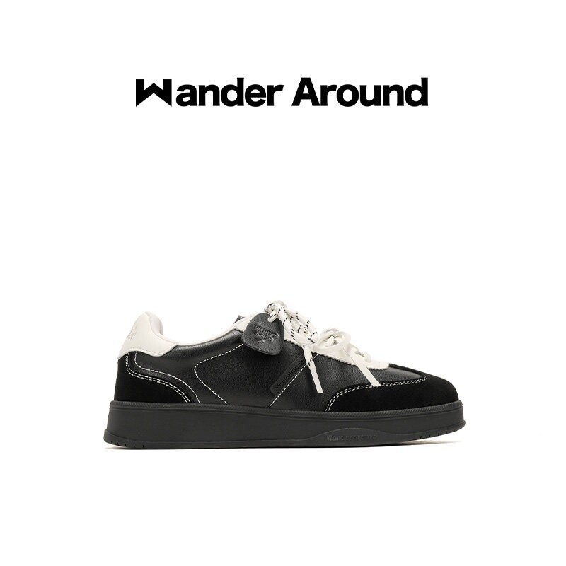 Wander around黑白拼色厚底增高休闲板鞋复古芭蕾德训鞋女