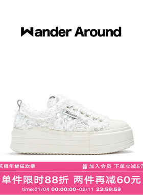Wander around2025年秋季新款云朵系列白色羽毛厚底增高帆布鞋女