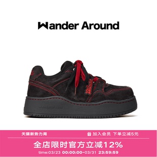 Wander around2025年秋季新款复古朱墨色厚底增高休闲板鞋女