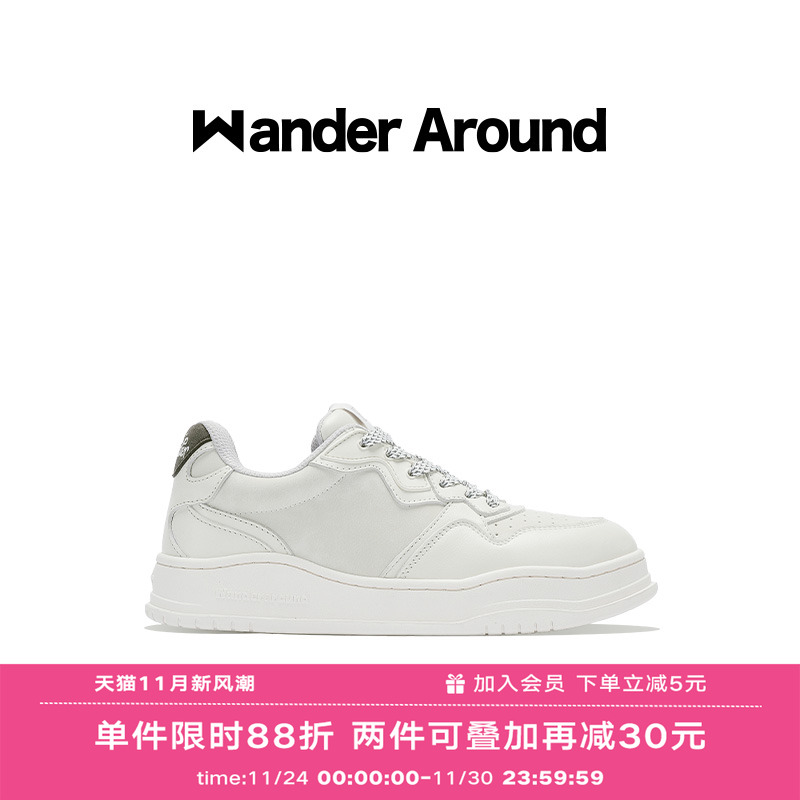 Wander around秋款花巷Flower Lane系列汉玉白低帮平底休闲板鞋女