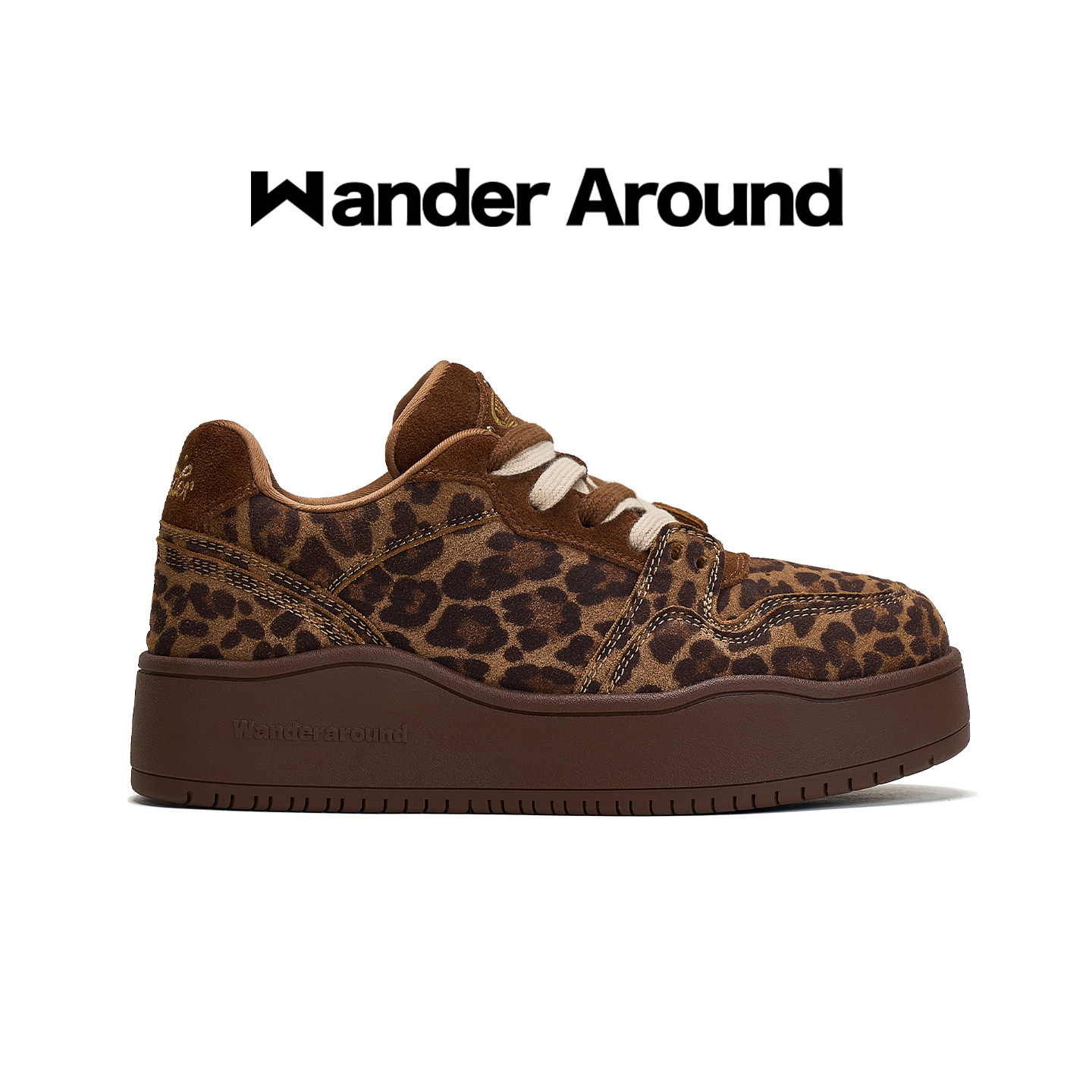 Wander around2026年秋季新款豹纹棕色厚底增高休闲复古板鞋女图片