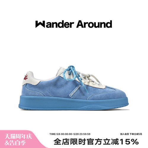 Wander around2026春秋新款蓝色厚底增高休闲鞋复古芭蕾德训鞋女