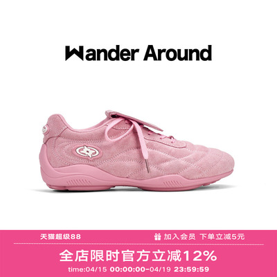Wander around2026春秋新款粉色厚底增高足球鞋复古德训鞋女