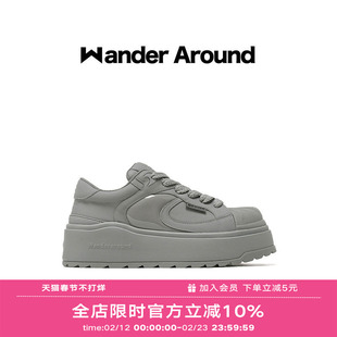 Wander around2025年春季新款厚底增高灰色贝壳头休闲板鞋女
