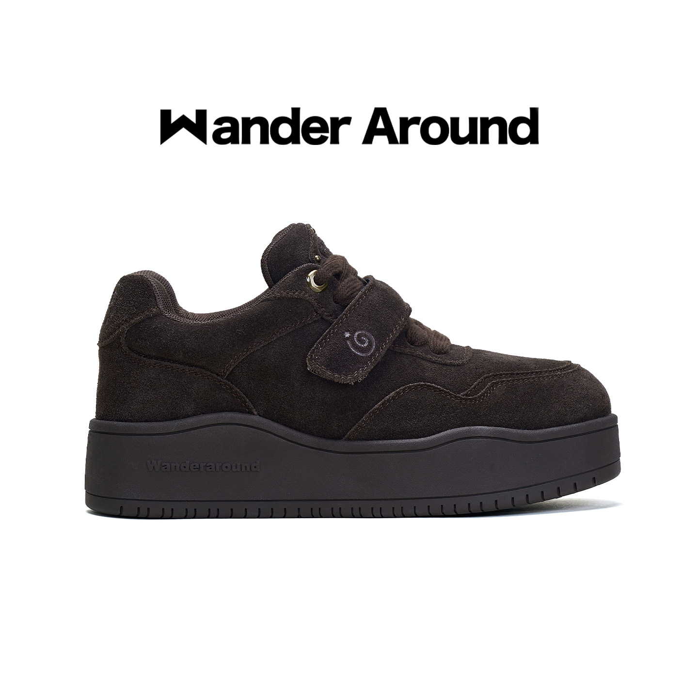 Wander around×Napsnaps联名款复古棕色厚底增高魔术贴休闲板鞋