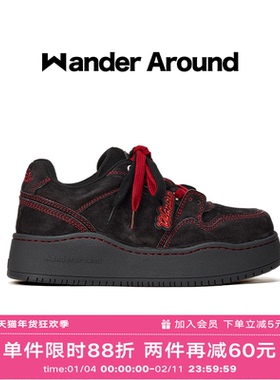 Wander around2025年秋季新款复古朱墨色厚底增高休闲板鞋女