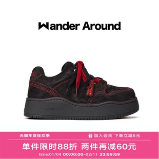 Wander around2025年秋季新款复古朱墨色厚底增高休闲板鞋女