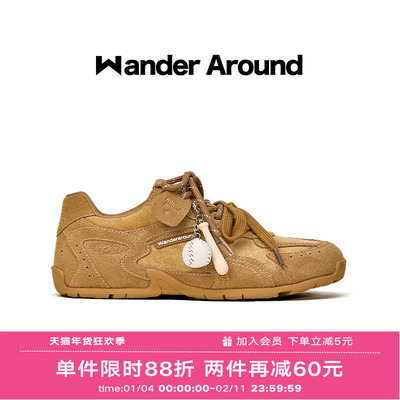 Wander around2025秋季新款厚底增高德训鞋休闲复古足球鞋女