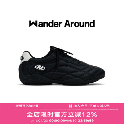 Wander around2026春秋新款黑白拼色厚底增高足球鞋复古德训鞋女