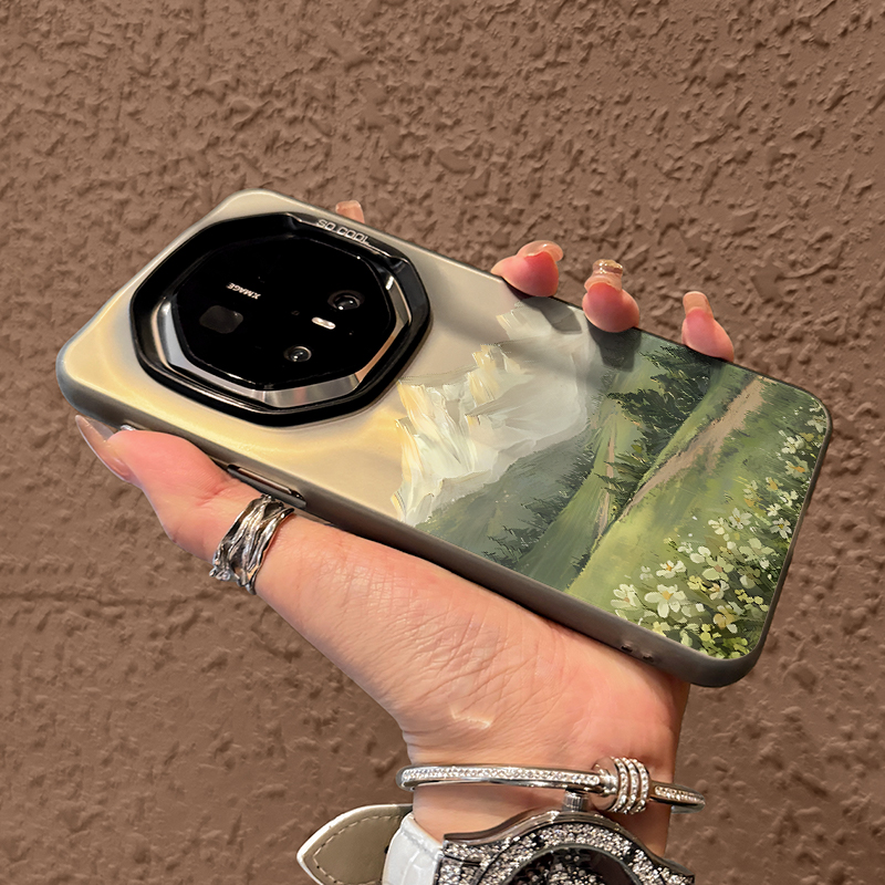 适用华为mate70rs油画雪山彩银壳