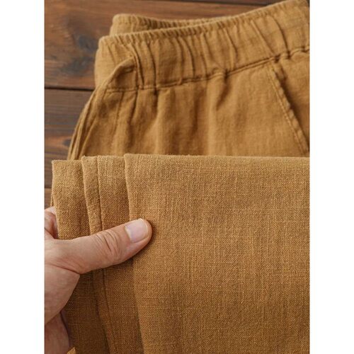 Casual Cotton Linen Chino Pants Men Wide Leg Lightweight Bag