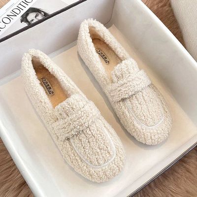 2025 Ladies Luxury Lambswool Loafers Moccasins Femme Winter