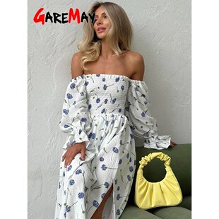 Cotton Dress Midi Floral Ruffle Summer Elegant Women 100%
