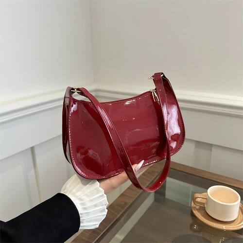 Retro Solid Color PU Leather Shoulder Underarm Bag Women's F