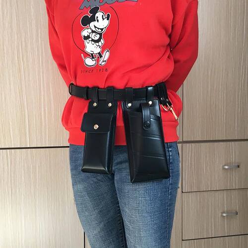 2 PCS Hip Hop Women Belt Bag Streetwear Funny Pack PU Leathe