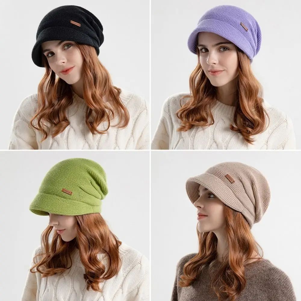 Fashion Soft Knitted Hat Fleece Lined Short Brim Beanies Kee