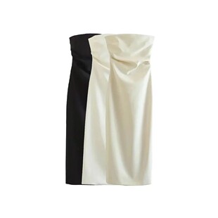 Gathered Midi Dress Women Straight Strapless Sexy Fashion