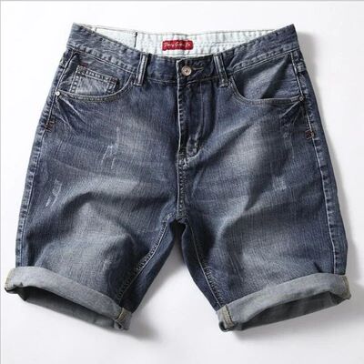 Men Gray Denim Shorts Jeans Pants Good Quality Men Cotton Kn