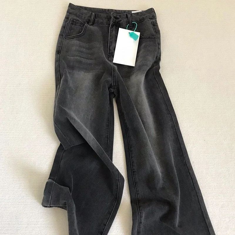 Lady Retro Black Gray High Waist Jeans Pants Women Fashion S图片