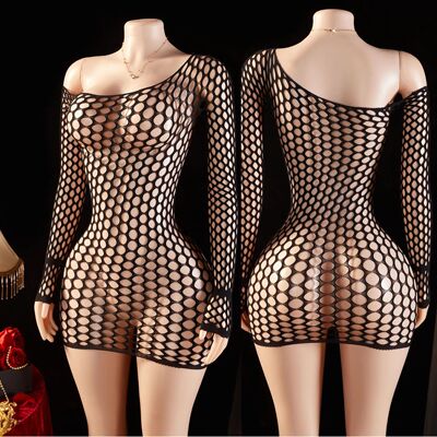 Women Sexy Fishnet Elastic Dress Erotic Lingerie Mesh Hollow