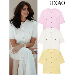 HXAO Cardigan Woman Knitwear Button Ladies Short Sleeve Knit