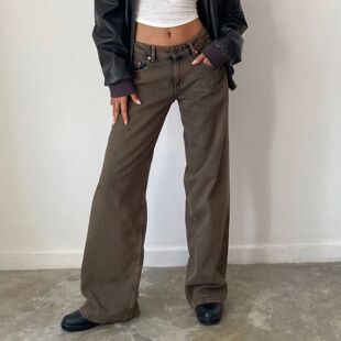 jeans aesthetic rise zipp low versatile color Women solid