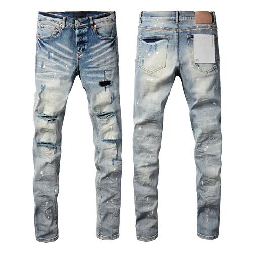2025 Jeans Man's High Street Blue Ripped Distressed Skinny J
