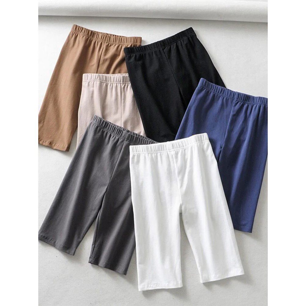 sexy women cotton high waist elastic pure color slim Knee-Le